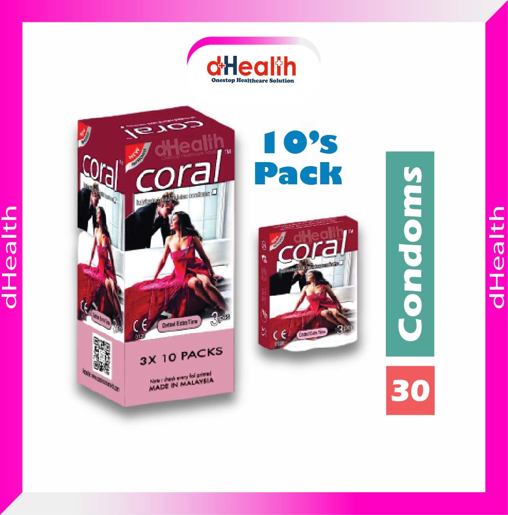 Picture of Coral Dotted Extra Time Condom (Full Box) 10 Pack (30 Pcs)
