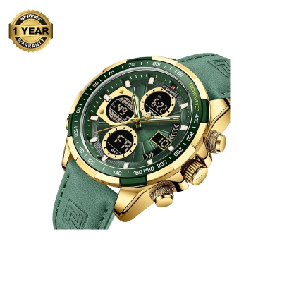 Picture of NAVIFORCE NF9197 Green PU Leather Dual Time Watch For Men - Golden & Green