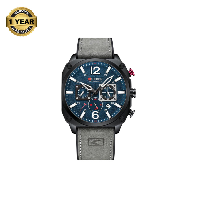 Picture of CURREN 8398 Gray PU Leather Chronograph Watch For Men - Royal Blue & Gray