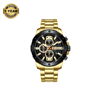 Picture of CURREN 8336 Golden Stainless Steel Chronograph Watch For Men - Black & Golden