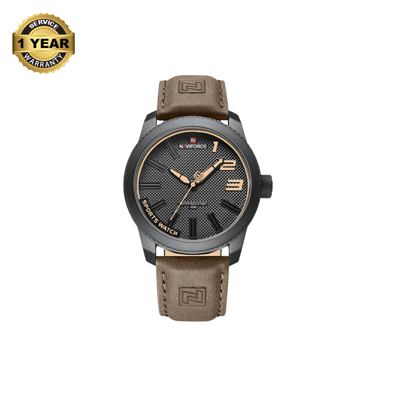 Picture of NAVIFORCE NF9202 Chocolate PU Leather Analog Watch For Men - Black & Chocolate