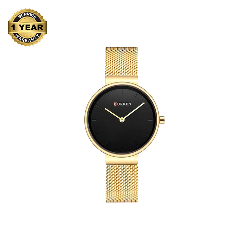 Picture of CURREN 9016 Golden Mesh Stainless Steel Analog Watch For Women - Black & Golden