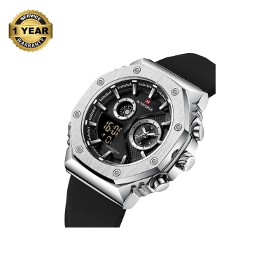 Picture of NAVIFORCE NF9216 Black TPU Silicone Strap Dual Time Watch For Men - Silver & Black