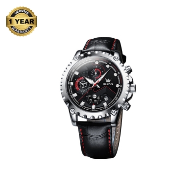 Picture of OLEVS 2873 Black PU Leather Chronograph Watch For Men - Silver & Black