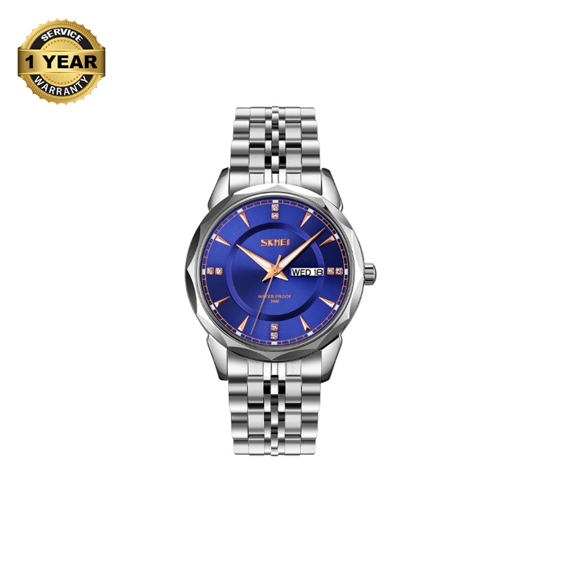 Picture of SKMEI 9268 Silver Stainless Steel Analog Watch For Men - Royal Blue & Silver