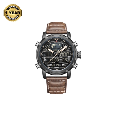 Picture of NAVIFORCE NF9160 Dark Brown PU Leather Dual Time Wrist Watch For Men - Black and Dark Brown
