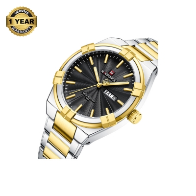 Picture of NAVIFORCE NF9218 Silver And Golden Two-tone Stainless Steel Analog Watch For Men - Black & Golden