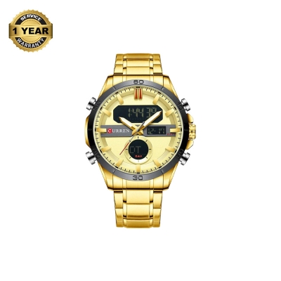 Picture of CURREN 8384 Golden Stainless Steel Dual Time Watch For Men - Black & Golden