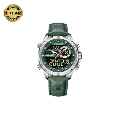 Picture of NAVIFORCE NF9208L Green PU Leather Dual Time Watch For Men - Silver & Green