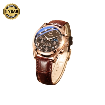 Picture of OLEVS 2871 Chocolate PU Leather Chronograph Watch For Men - Bronze & RoseGold