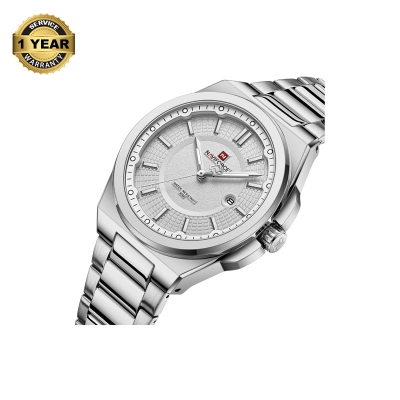 Picture of NAVIFORCE NF9212 Silver Stainless Steel Analog Watch For Men - White & Silver