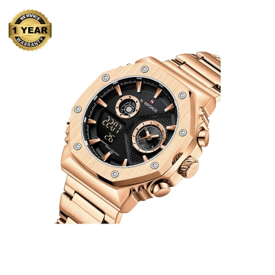 Picture of NAVIFORCE NF9216 RoseGold Stainless Steel Dual Time Watch For Men - Black & RoseGold