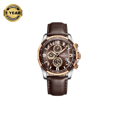 Picture of NAVIFORCE NF8020 Chocolate PU Leather Chronograph Watch For Men - Silver & Chocolate