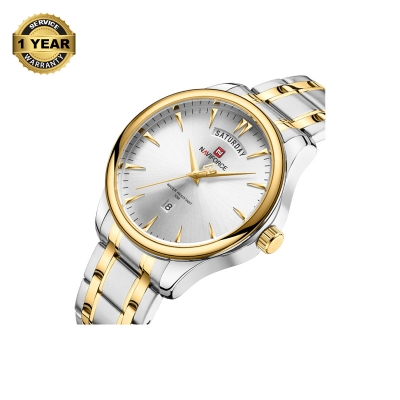 Picture of NAVIFORCE NF9213 Silver And Golden Two-tone Stainless Steel Analog Watch For Men - White & Golden