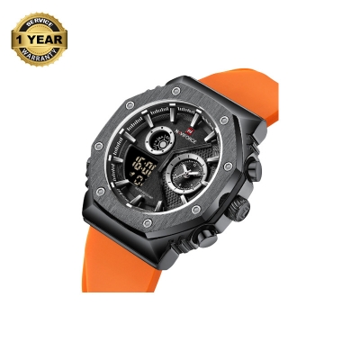 Picture of NAVIFORCE NF9216 Orange TPU Silicone Strap Dual Time Watch For Men - Black & Orange