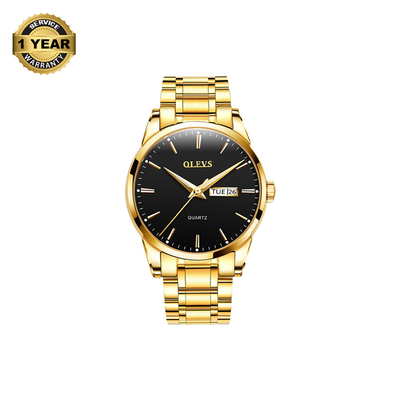 Picture of OLEVS 6898 Golden Stainless Steel Analog Watch For Men - Black & Golden