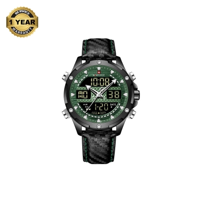Picture of NAVIFORCE NF9194 Black PU Leather Dual Time Watch For Men - Green & Black