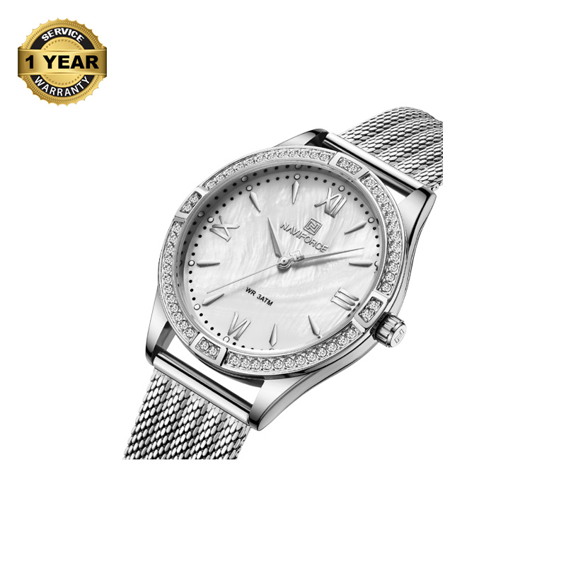 Picture of NAVIFORCE NF5028 Silver Mesh Stainless Steel Analog Watch For Women - White & Silver