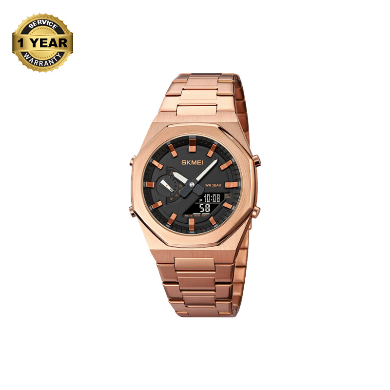Picture of SKMEI 1816 RoseGold Stainless Steel Dual Time Watch For Men - Black & Rose Gold (Black)