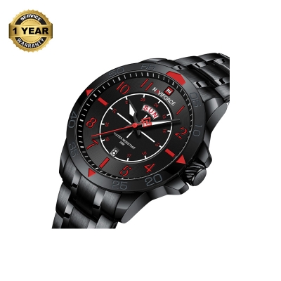 Picture of NAVIFORCE NF9204 Black Stainless Steel Analog Watch For Men - Red & Black