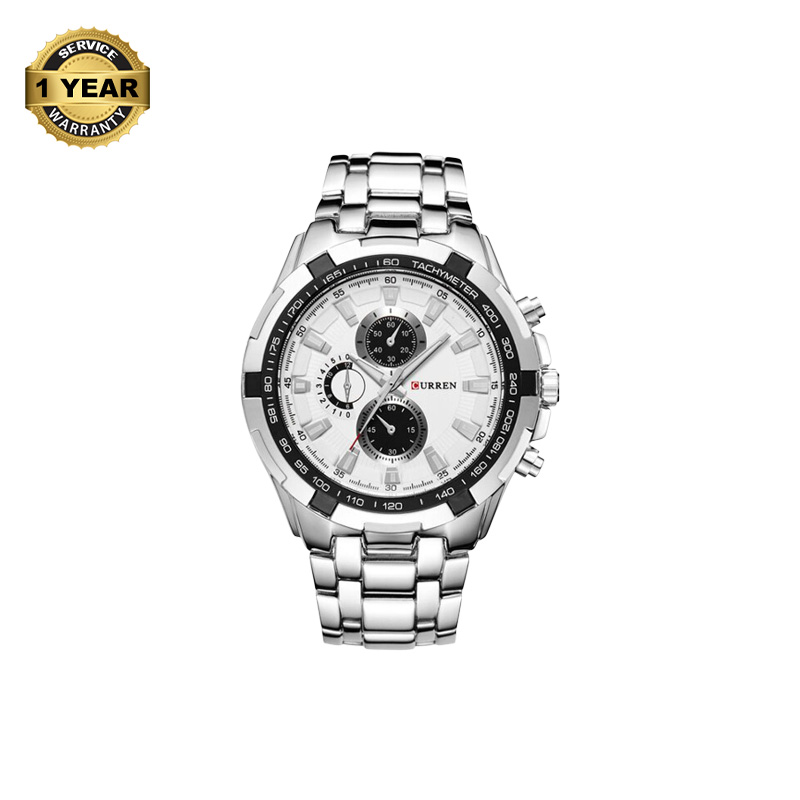 Picture of CURREN 8023 Silver Stainless Steel Chronograph Watch For Men - White & Silver