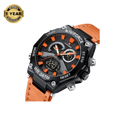 Picture of NAVIFORCE NF9220 Orange PU Leather Dual Time Watch For Men - Black & Orange