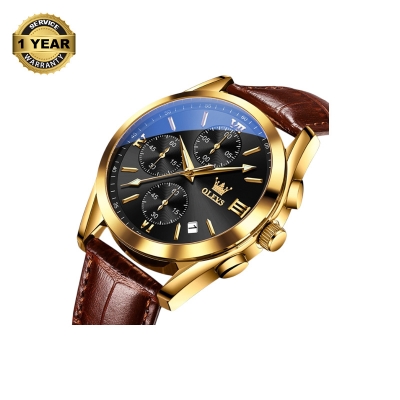 Picture of OLEVS 2872 Chocolate PU Leather Chronograph Watch For Men - Black & Golden