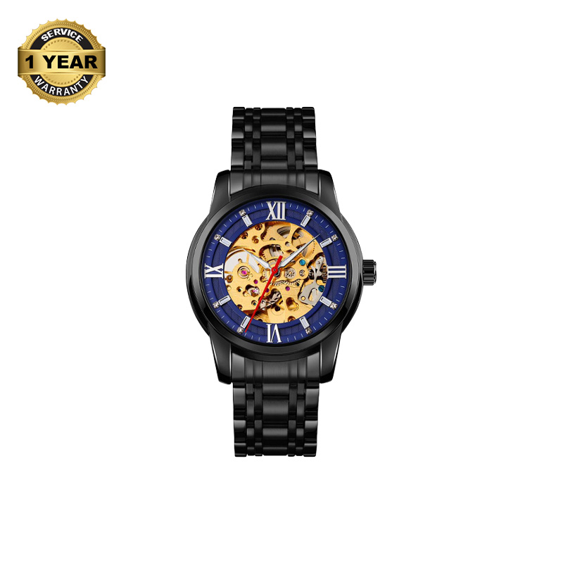 Picture of SKMEI 9222 Black Stainless Steel Automatic Watch For Men - Blue & Black