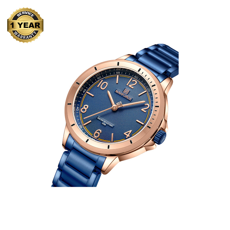Picture of NAVIFORCE NF5021L Royal Blue Stainless Steel Analog Watch For Women - RoseGold & Royal Blue