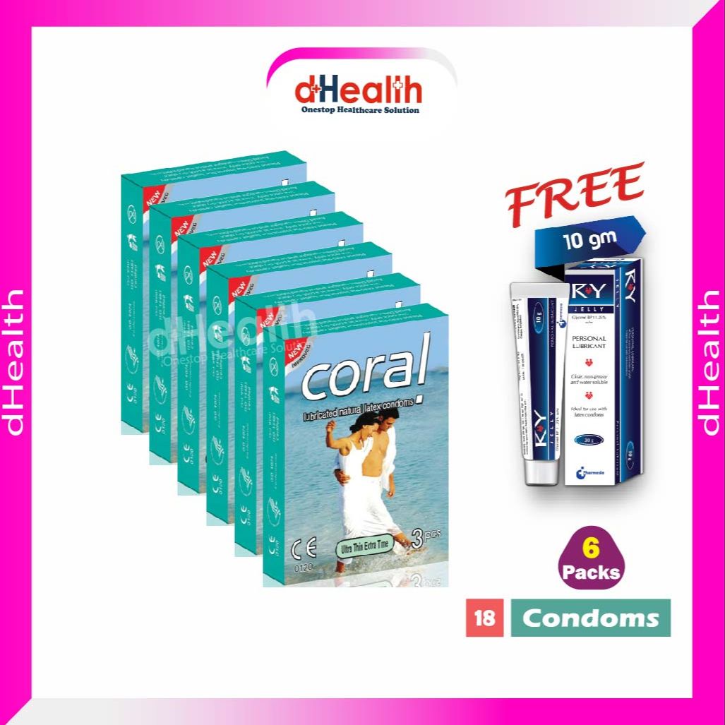 Picture of Coral Ultra Thin Extra Time Condom 6'S Pack (18 Pcs), 1 Ry Jelly 10G (Personal Lubricant) Free - Condom