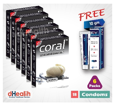 Picture of Coral Vanilla Flavor Condom 6 Packs (18 Pcs condoms), 1 Ry Jelly 10g (Personal Lubricant) Free