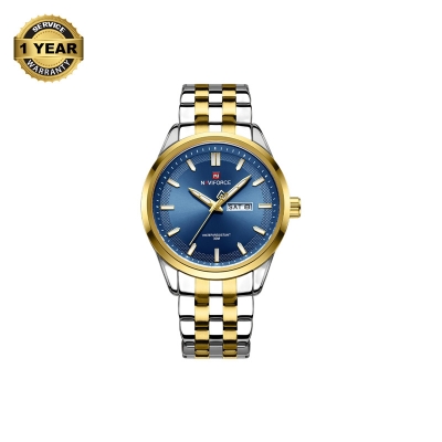 Picture of NAVIFORCE NF9203 Silver And Golden Two-tone Stainless Steel Analog Watch For Men - Royal Blue & Golden