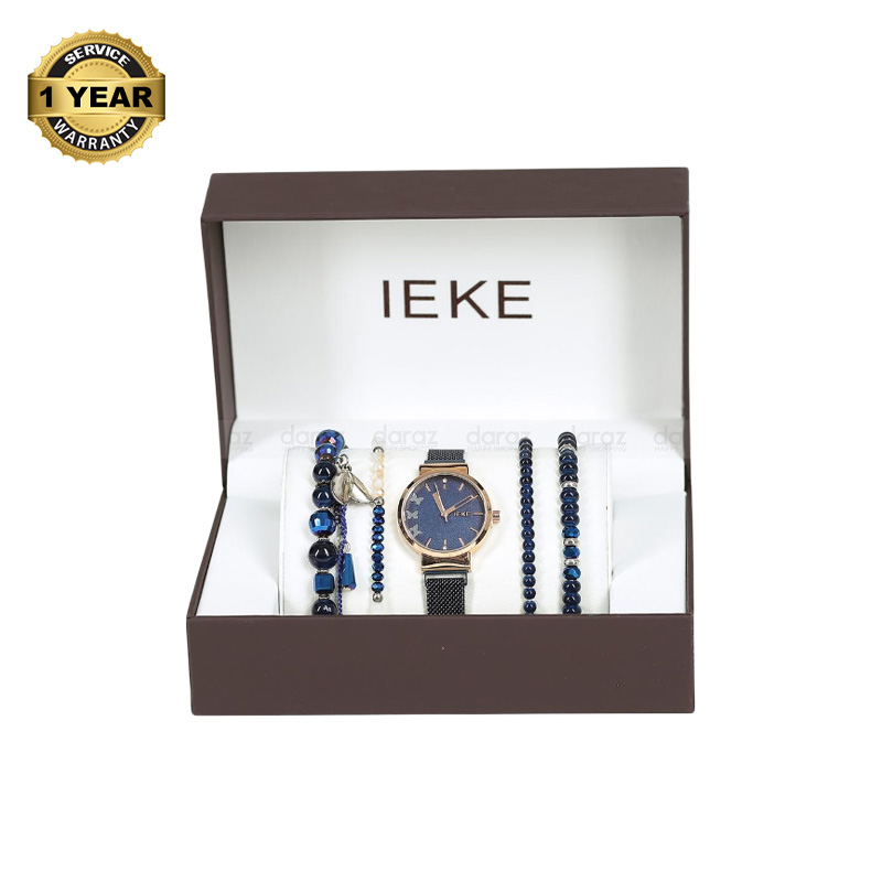 Picture of IEKE 88054 Classic Royal Blue Mesh Stainless Steel Analog Watch For Women - Rose Gold and Royal Blue