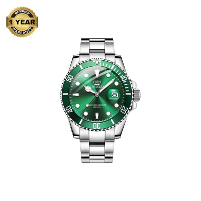 Picture of OLEVS 5885 Silver Stainless Steel Analog Watch For Men - Green & Silver