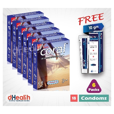 Picture of Coral Supper Dotted 6 Packs (18 Pcs), 1 Ry Jelly 10g (Personal Lubricant) Free