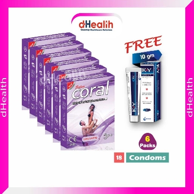 Picture of Coral Long Lasting Condom 6's Pack (18 Pcs), 1 Ry Jelly 10g (Personal Lubricant) Free