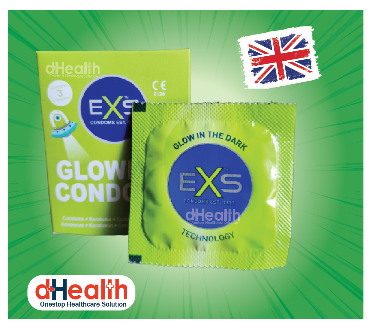 Picture of EXS Glow in the Dark Condom 2's Combo Pack 3x2=6pcs (Made in UK)