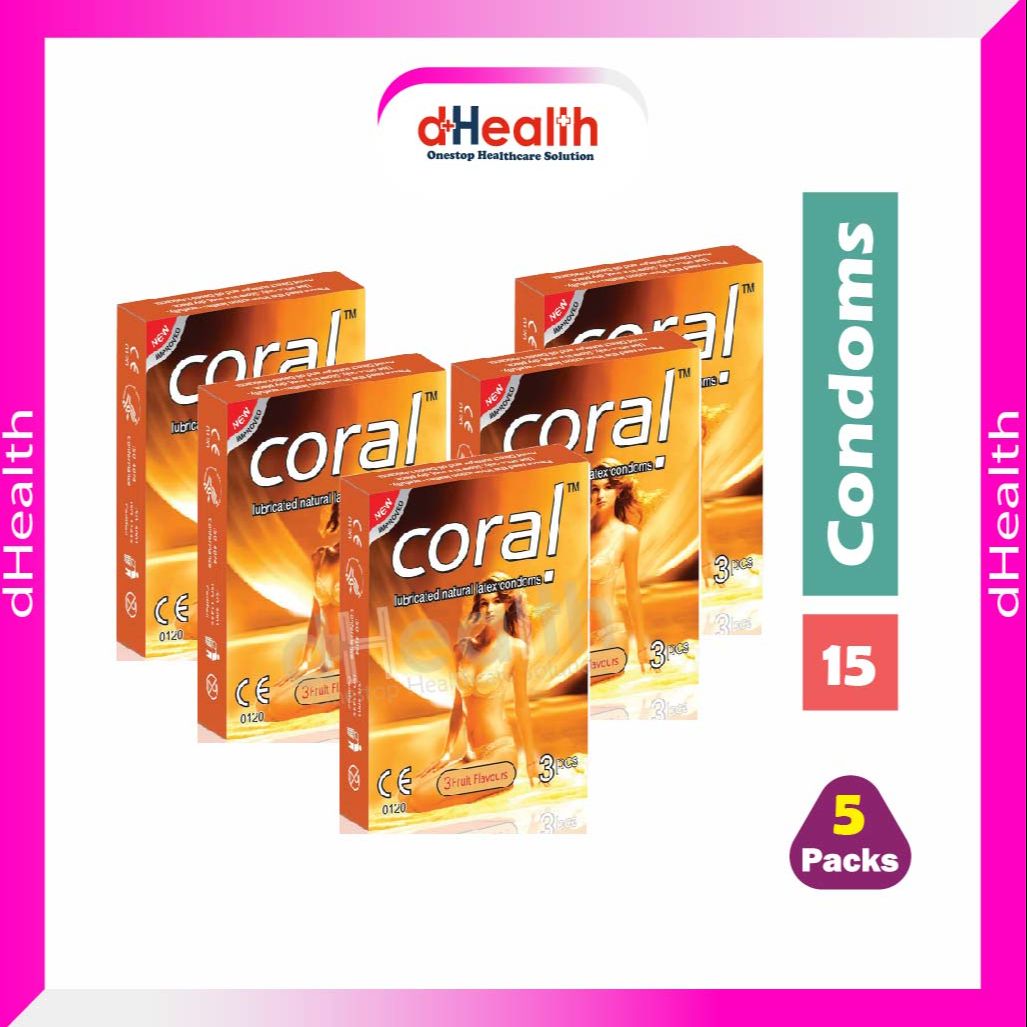 Picture of Coral 3 Fruits Girl Flavors Lubricated Natural Latex Condoms 5's Combo Pack- (5x3=15Pcs)