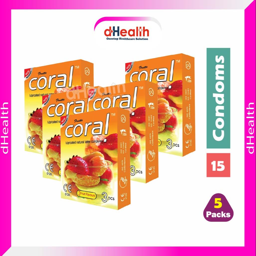 Picture of Coral 3 Fruits Flavors Lubricated Natural Latex Condoms 5's Combo Pack- (5x3=15Pcs Pack)