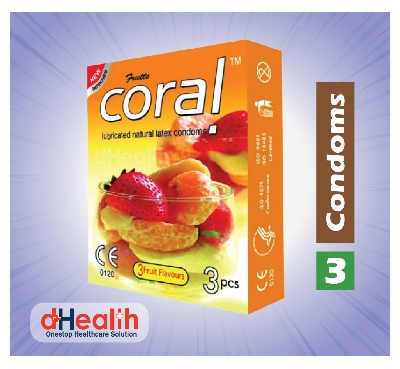 Picture of Coral 3 Fruits Flavors Lubricated Natural Latex Condoms 5's Combo Pack- (5x3=15Pcs Pack)