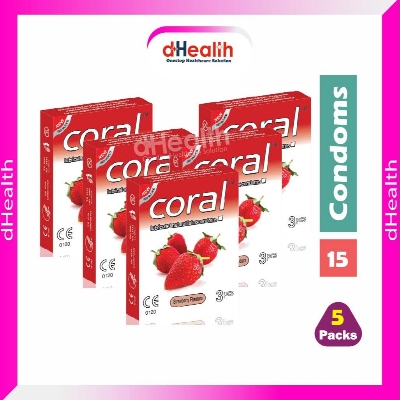 Picture of Coral Strawberry Flavors Lubricated Natural Latex Condom 5's Combo Pack- (5x3=15Pcs)