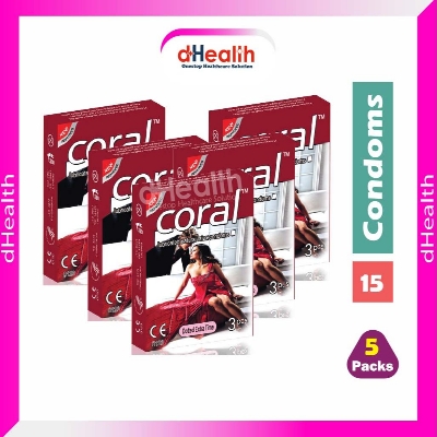 Picture of Coral Dotted Extra Time Lubricated Condoms 5's Combo Pack- (5x3=15Pcs)