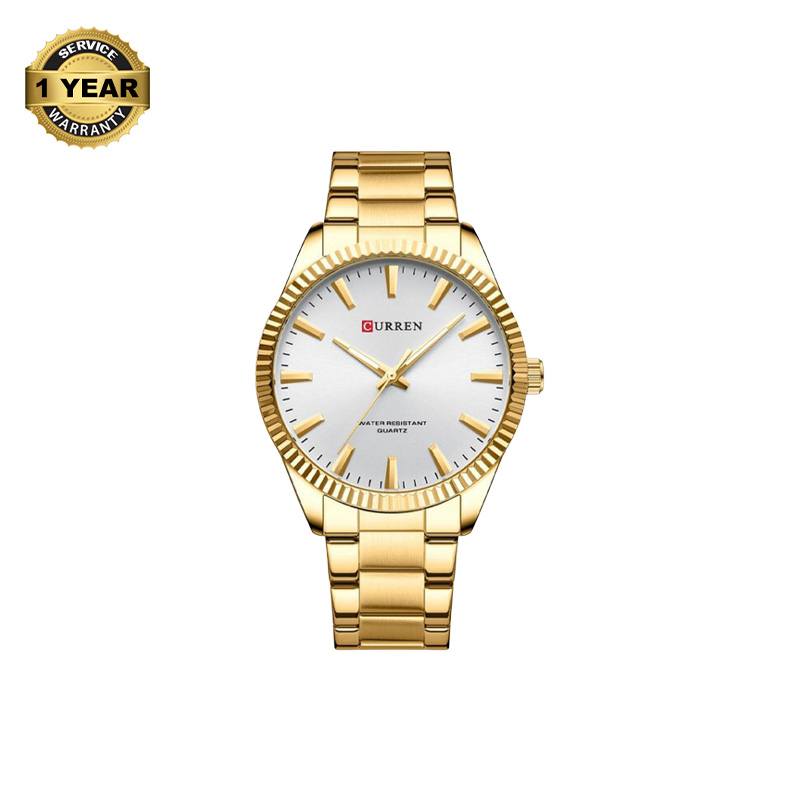 Picture of CURREN 8425 Golden Stainless Steel Analog Watch For Men - White & Golden