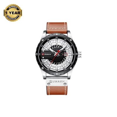 Picture of CURREN 8374 Chocolate PU Leather Analog Watch For Men - Silver & Chocolate