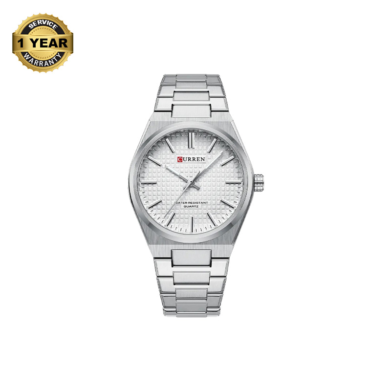 Picture of CURREN 8439 Silver Stainless Steel Analog Watch For Men - White & Silver