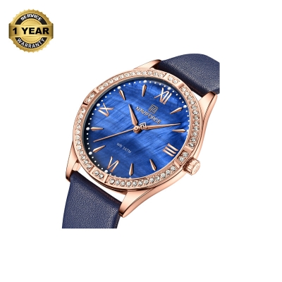 Picture of NAVIFORCE NF5038 Navy Blue PU Leather Analog Watch For Women - RoseGold & Navy Blue