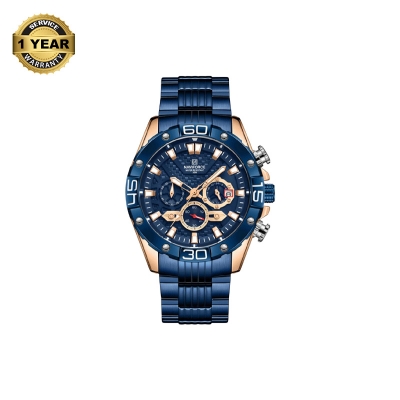 Picture of Naviforce Nf8019 Royal Blue Stainless Steel Chronograph Watch For Men - Rosegold & Royal Blue - Watch