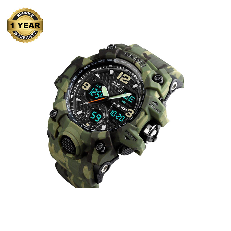 Picture of SKMEI 1155B Army Green Camouflage PU Dual Time Sport Watch For Men - Army Green Camouflage