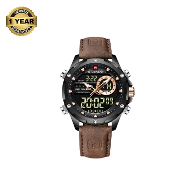 Picture of NAVIFORCE NF9208 Chocolate PU Leather Dual Time Watch For Men - Black & Chocolate