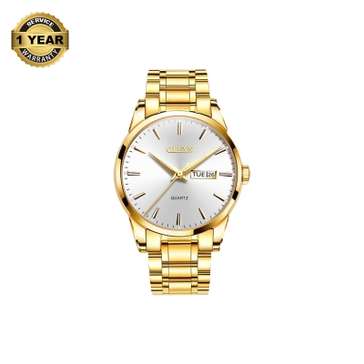Picture of OLEVS 6898 Golden Stainless Steel Analog Watch For Men - White & Golden